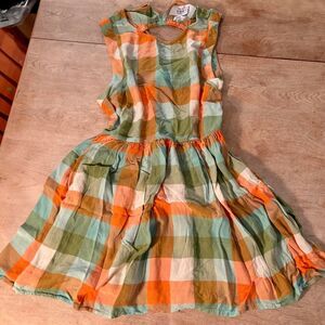 Unique Native Youth Cotton, Sleeveless Orange and Green Plaid Dress (S)